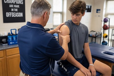 Athletic Trainer Inspecting Athlete Shoulder